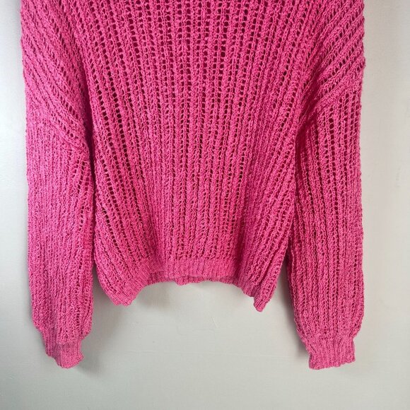 August Sky Anthro Womens Open Stitch Crewneck Sweater Small in Pink NWOT - Picture 5 of 9